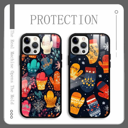 Christmas Gloves Cool Phone Case For IPhone 16 15 14 13 12 11 Pro Max Plus Mini Plus Hard Mirror Surface Protect Funda