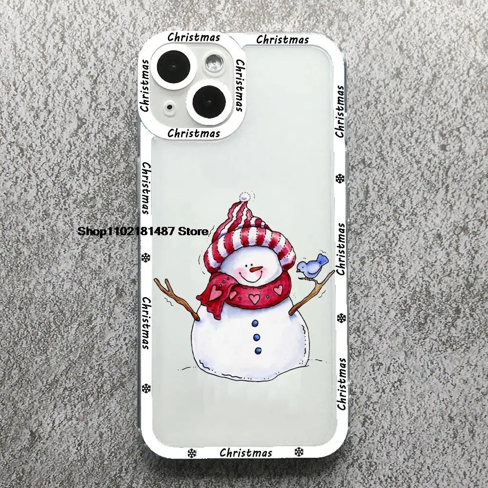 Cartoon New Year Christmas Phone Case For iPhone 13 12 11 14 15 16 17 Pro Max 16Plus 17AIR Cute elk santa Clear Soft bumper Case