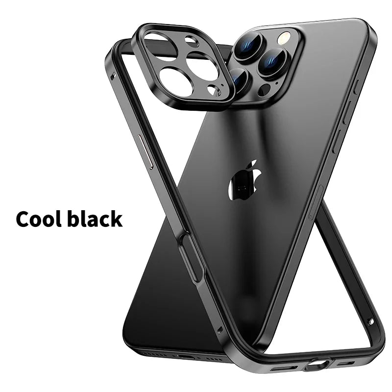 Camera Protection + Hybrid Silicone Frame Aluminum Metal Phone Case For iPhone 16 15 14 13 Pro Max Better Heat Bumper