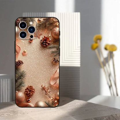 Christmas Art Decorations Phone Case For iPhone 16,15,14,13,12,11 Plus,Pro Max,XS,X,XR,SE,Mini,8,7,Soft Silicone Black Cover