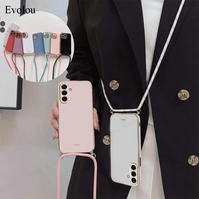 Crossbody lanyard Plating Phone Case For Nothing Phone 2 Soft TPU Lens protection Shockproof Back Cover For Nothing Phone 3A Pro