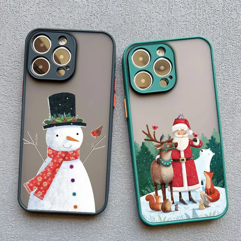 Luxury Cartoon Christmas Phone Cases for IPhone 11 12 13 Mini Pro Max 14 15 16 Pro Max Plus XS XR X Simple Santa Shockproof Case
