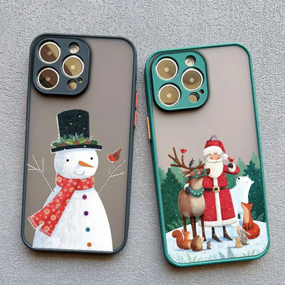 Luxury Cartoon Christmas Phone Cases for IPhone 11 12 13 Mini Pro Max 14 15 16 Pro Max Plus XS XR X Simple Santa Shockproof Case