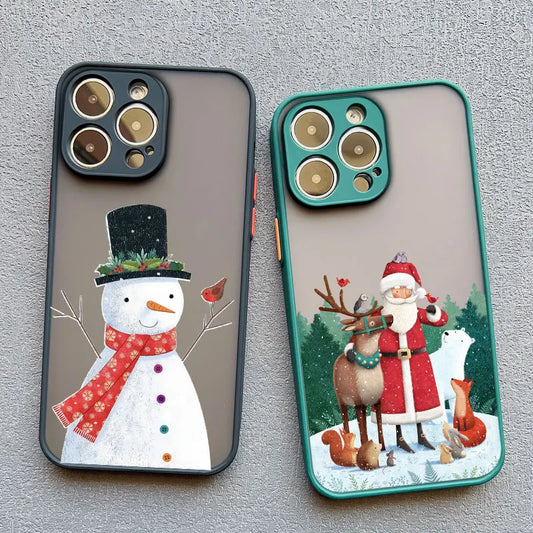 Luxury Cartoon Christmas Phone Cases for IPhone 11 12 13 Mini Pro Max 14 15 16 Pro Max Plus XS XR X Simple Santa Shockproof Case