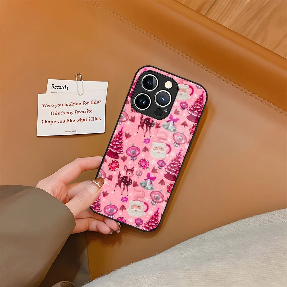 Christmas Phone Case Tempered Glass For iPhone 16 15 13 14 12 11 Pro XS Max Plus Mini SE2020 Coque
