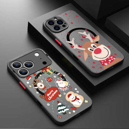 Christmas Pattern Magnetic Phone Case For iPhone Air 16e 17 16 15 Pro Max 14 13 12 Pro 11 16 Plus Shockproof Acrylic Matte Cover