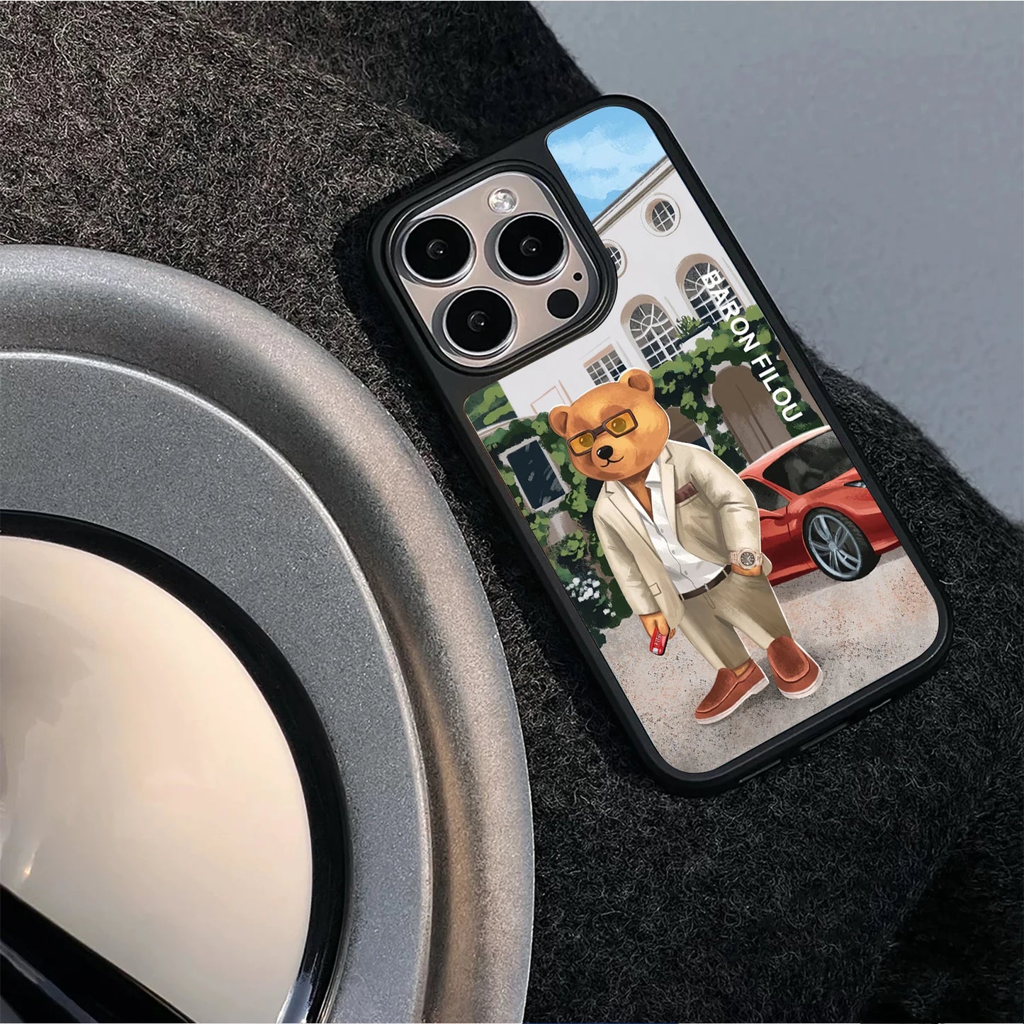 BARON FILOU bear phone case for iphone 16 15 14 13 12 11 pro max plus cover Luxury car fashion  funda sport Skiing cases carcasa