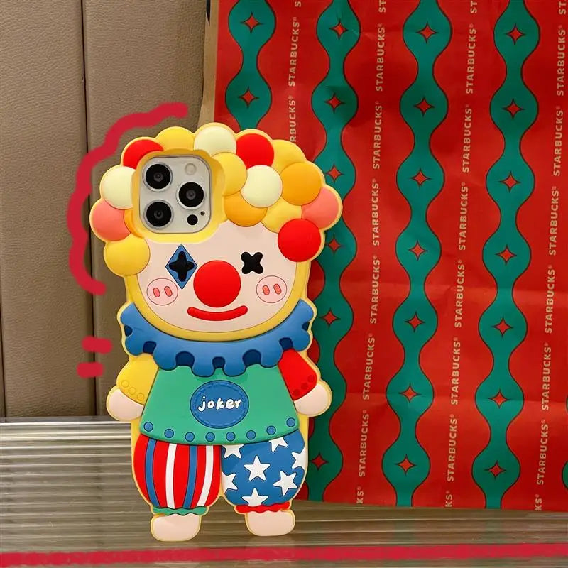 3D Cartoon Silicone Phone Case For iphone 17 16 15 14 Pro Max Face Cute Joker Clown Cases FO iphone 13 12 11 Shockproof Cover