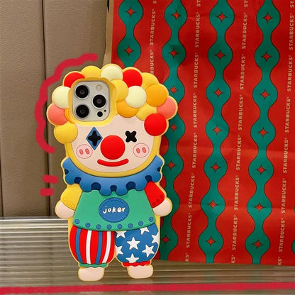 3D Cartoon Silicone Phone Case For iphone 17 16 15 14 Pro Max Face Cute Joker Clown Cases FO iphone 13 12 11 Shockproof Cover