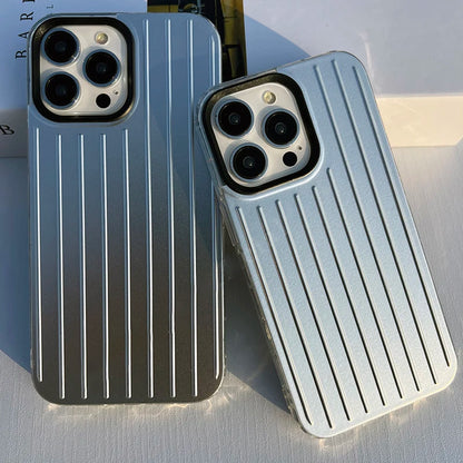 Stylish Business Luggage Phone Case For iPhone 16 15 14 13 12 11 Pro Max 16Plus 15Pro 14Plus Cover Hard 3D Stripe Silver Case