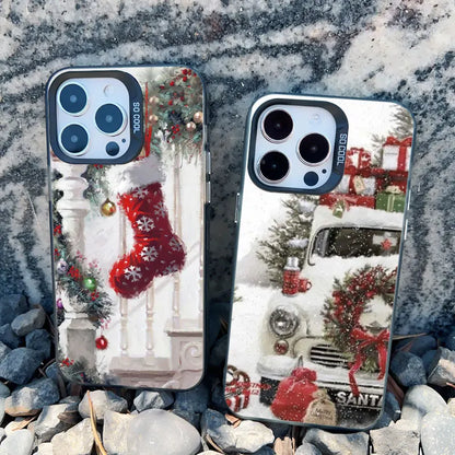 Christmas New Year Gifts Elk Snow Phone Case For iPhone 13 14 Pro Max 16 15 11 12 Mini Pro Max 15 14 Plus Shockproof Laser Cover
