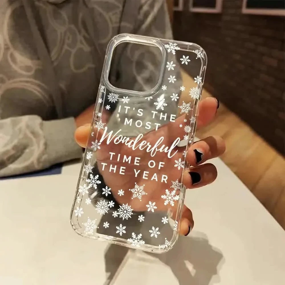 Christmas Cute Snowflakes Aesthetic Clear Phone Case Cover for iPhone 16 11 12 13 14 15 Pro Max XR XS X 7 8 Plus SE 3 2022 Cases