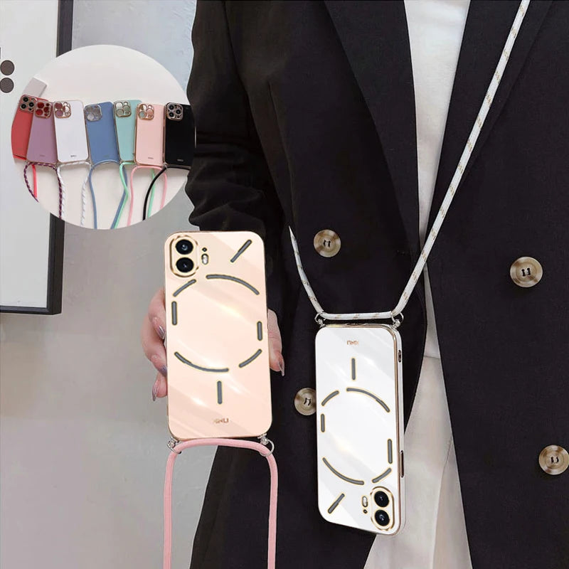 Crossbody lanyard Plating Phone Case For Nothing Phone 2 Soft TPU Lens protection Shockproof Back Cover For Nothing Phone 3A Pro