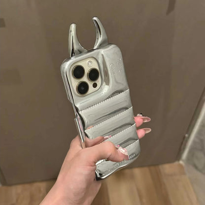 Soft Cute 3D Phone Case for IPhone15 14 13 12ProMax Anti-drop Patent Leather Down Three-dimensional Horn Shockproof Cover Cases