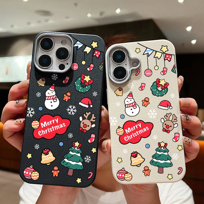 Christmas Snowman Phone Case For Magsafe For iPhone 16 15 Pro Max 14 Plus 13 12 Pro Max 11 Luxury Leather Texture Soft TPU Cover