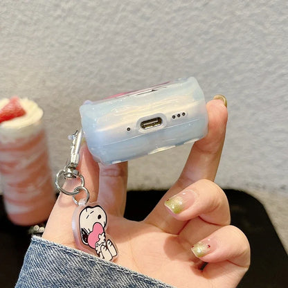 Earphone Case For Airpods 1 2 3 4 Pro 2 Cute Cartoon Peanut Snoopy Wireless Bluetooth Headset Protective Cover With Key Chain