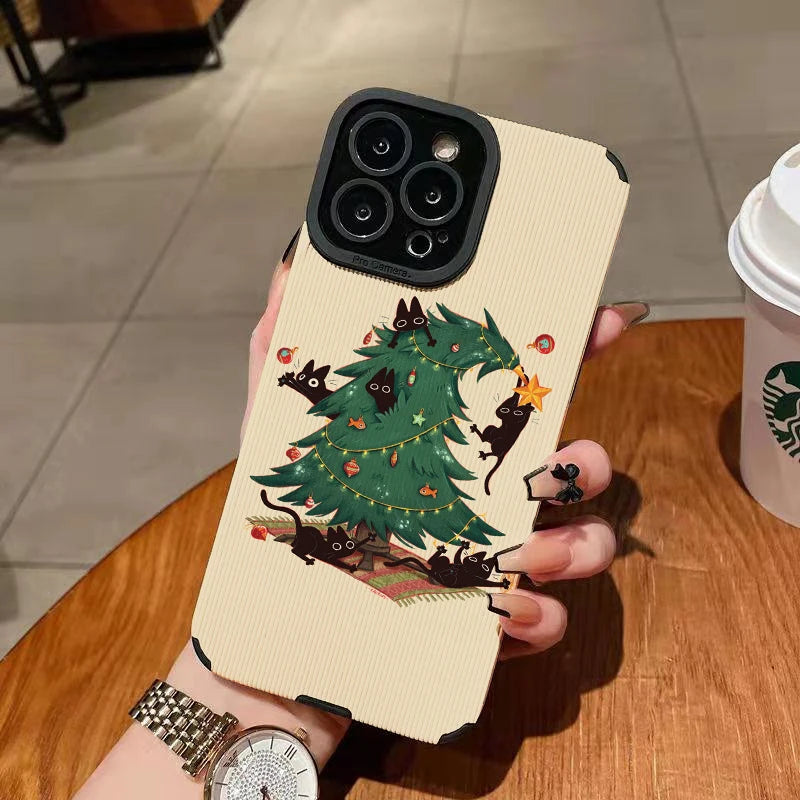 Christmas Cat Tree Phone Cases for IPhone 11 Case 14 Pro Max 15 Pro Max IPhone Case for IPhone 13