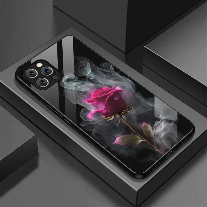 Suitable For [iPhone 11 12 13 14 15 16 Pro Max Plus Mini] Glass Phone Case Cover,Protect Soft Cover Cases