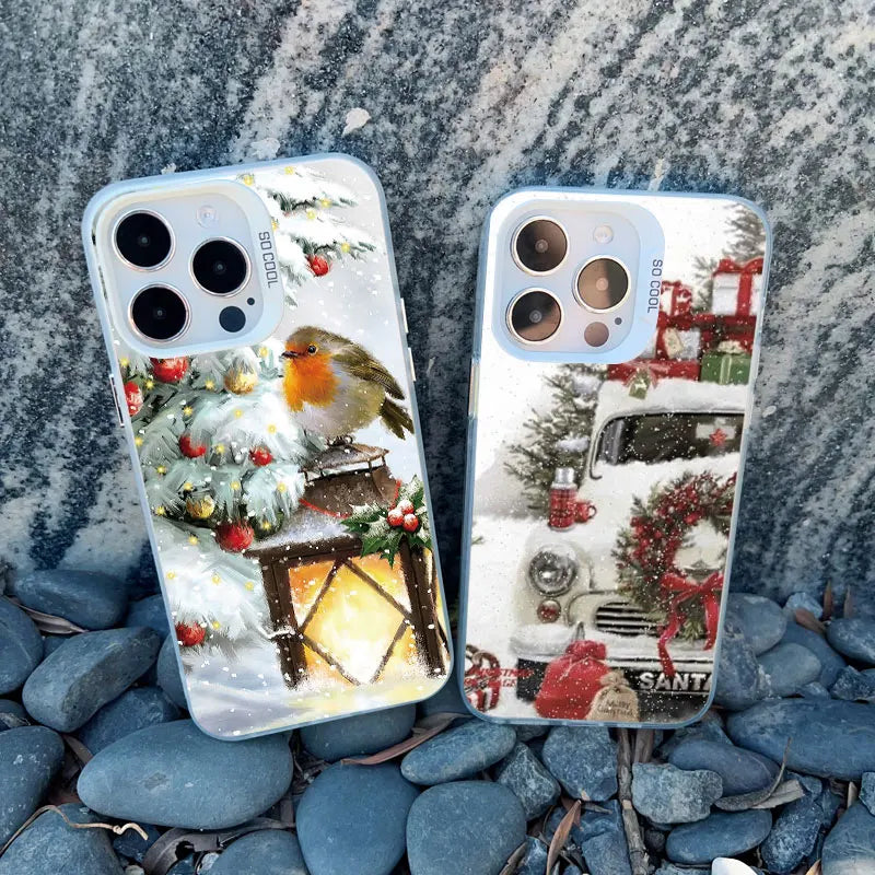Christmas New Year Gifts Elk Snow Phone Case For iPhone 13 14 Pro Max 16 15 11 12 Mini Pro Max 15 14 Plus Shockproof Laser Cover