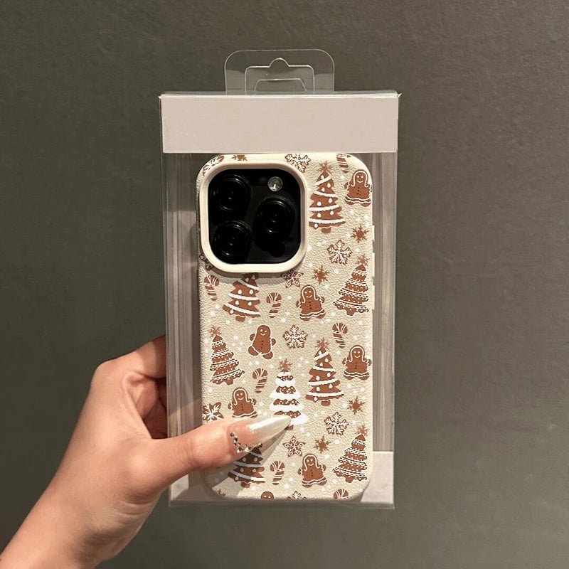 Christmas Phone Case For iPhone 17 11 13 12 15 14 16 Pro Max XS XR X 7 8 Plus 17 Air Snowman Christmas Tree Lychee Texture Cover