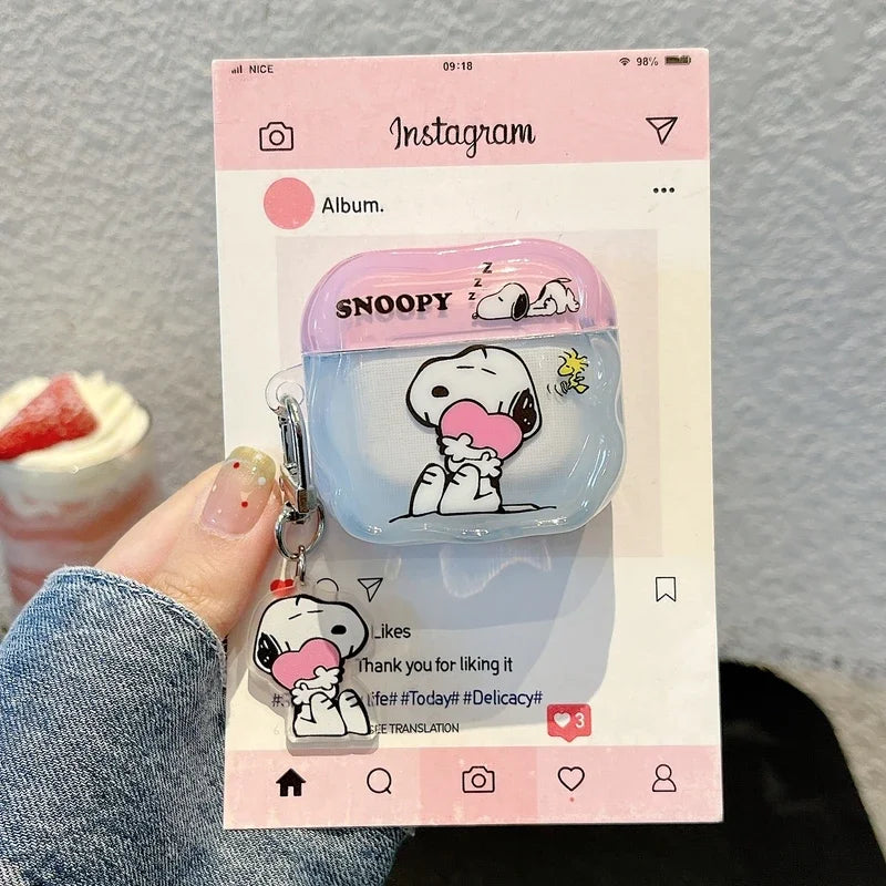 Earphone Case For Airpods 1 2 3 4 Pro 2 Cute Cartoon Peanut Snoopy Wireless Bluetooth Headset Protective Cover With Key Chain