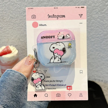 Earphone Case For Airpods 1 2 3 4 Pro 2 Cute Cartoon Peanut Snoopy Wireless Bluetooth Headset Protective Cover With Key Chain