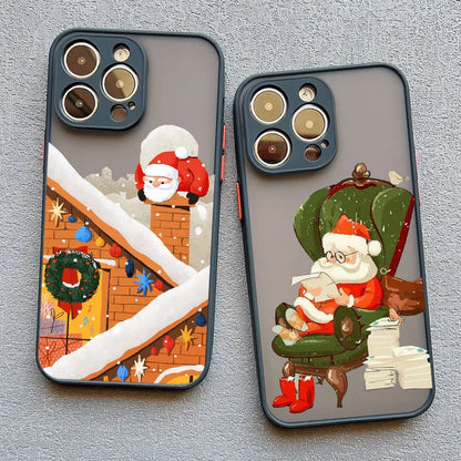 Luxury Cartoon Christmas Phone Cases for IPhone 11 12 13 Mini Pro Max 14 15 16 Pro Max Plus XS XR X Simple Santa Shockproof Case
