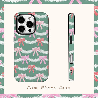 Christmas Bow Phone Case for IPhone 16 15 14 13 12 11 X XS XR XSMAX 7 8 Pro Max Plus Double-layer Back Cover