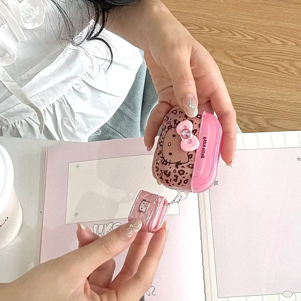 Earphone Case For Airpods 1 2 3 4 Pro 2 Cute Sanrio Hello Kitty leopard Print Wireless Bluetooth Headset Protective Soft Cover