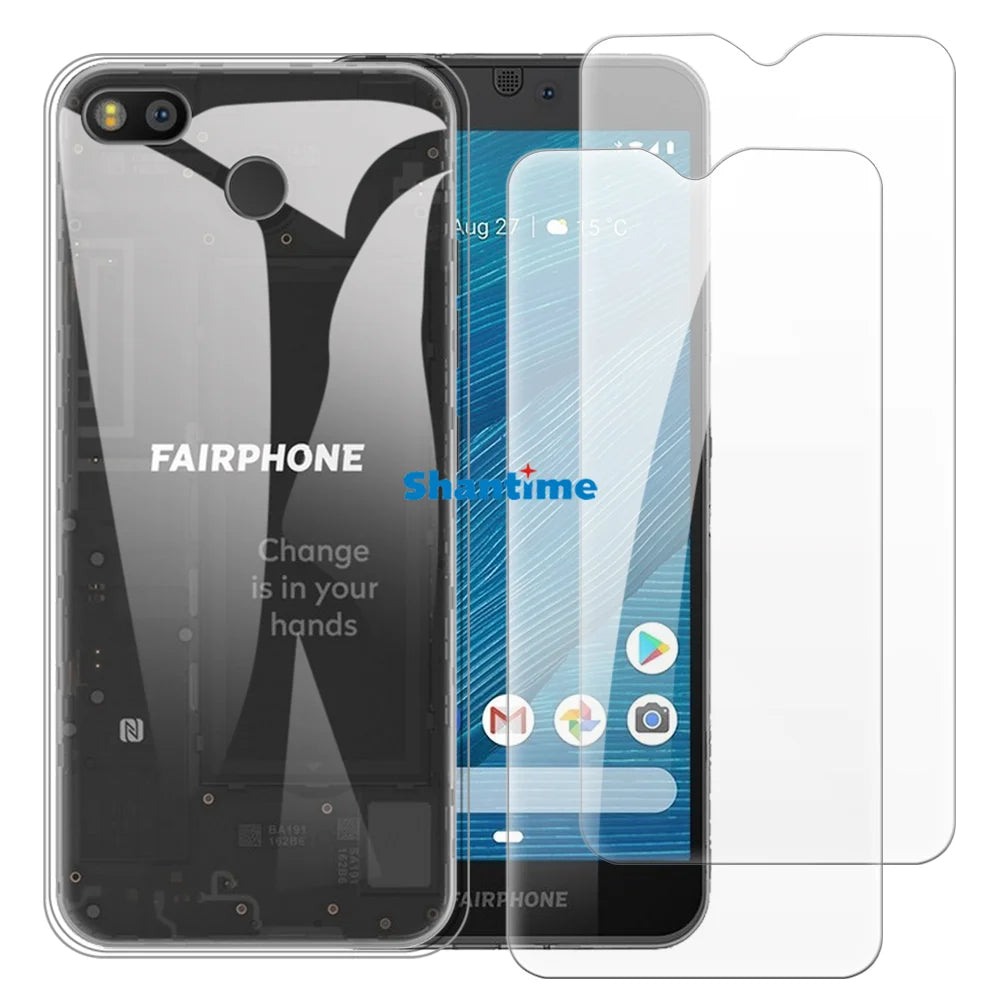 Soft Case + 2 Pack Tempered Glass Screen Protectors for Fairphone 3, 3+, 3 Plus, 3 Pro Full-Body Protection