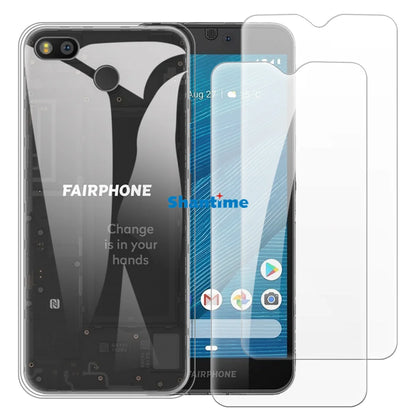 Soft Case + 2 Pack Tempered Glass Screen Protectors for Fairphone 3, 3+, 3 Plus, 3 Pro Full-Body Protection