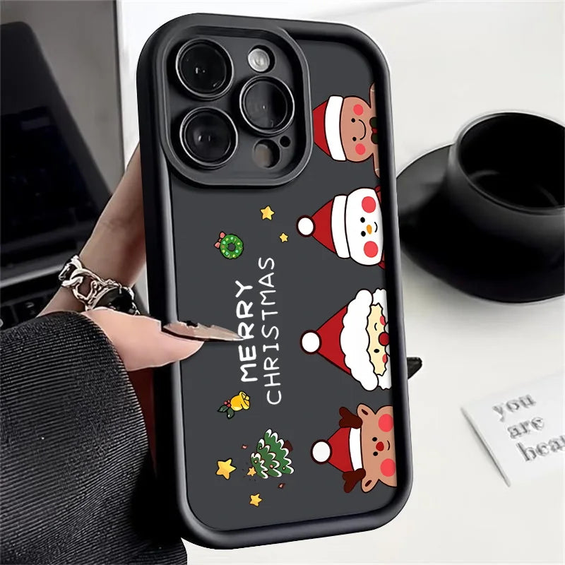 Merry Christmas Phone Case For iPhone 16e 16 Pro Max 15 14 Plus 13 12 Pro Max 11 Soft TPU Silicone Back Cover New Year Gift