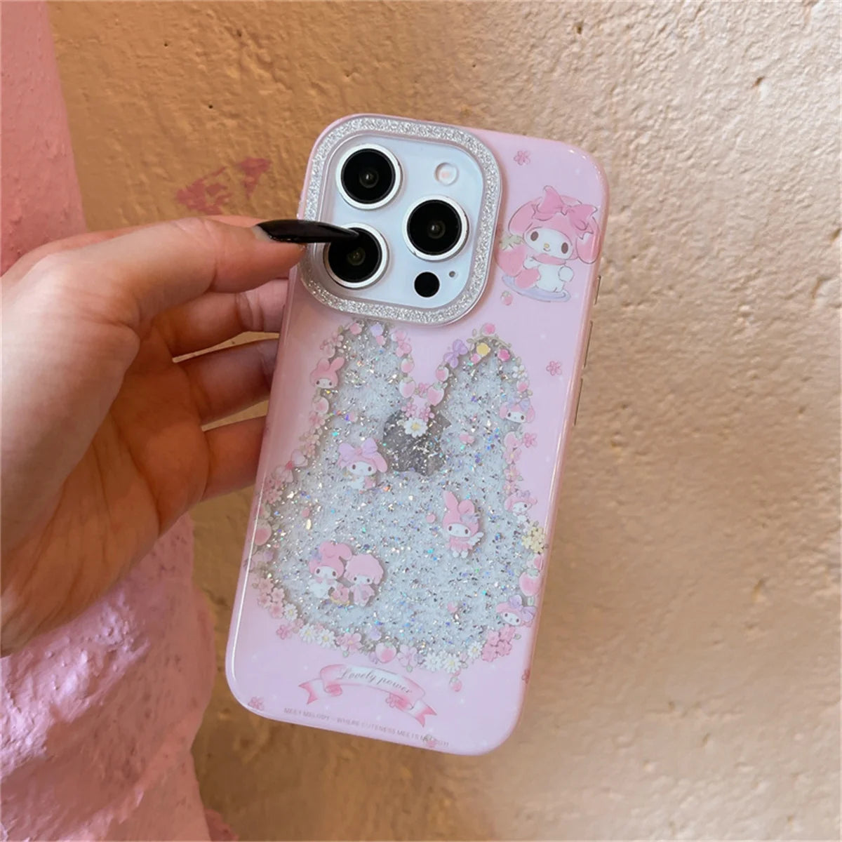 Funny Cute Clear Glitter Melody Phone Case For iPhone 16 Pro 15 14 Pro Max Protective Cover with Pendant Shockproof Cases