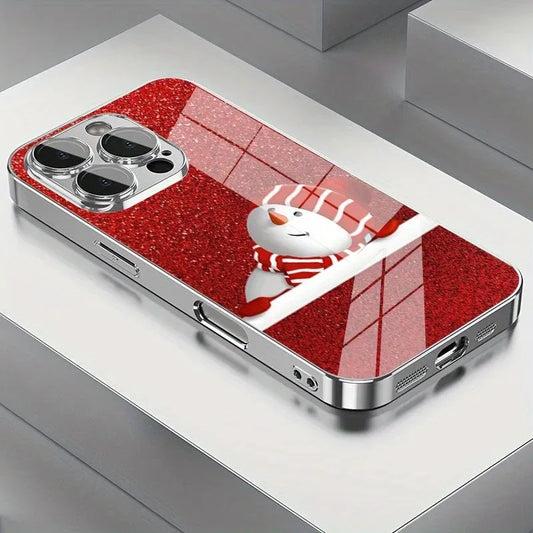 Christmas Santa Claus Snowman Pattern Glass Electroplated PHONE Case for iPhone Case for 11/12/13/14/15/16/17 Pro MAX