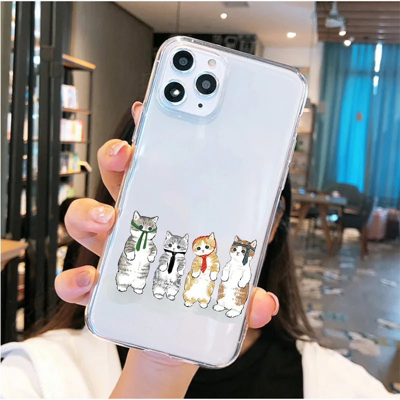 Cartoon Cat Couple Phone Case For iPhone 11 12 13 14 Pro MAX 7 8 Plus Cases For iPhone XR X XS MAX Cover Shockproof Fundas Bags