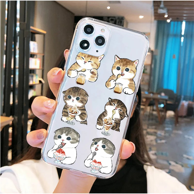 Cartoon Cat Couple Phone Case For iPhone 11 12 13 14 Pro MAX 7 8 Plus Cases For iPhone XR X XS MAX Cover Shockproof Fundas Bags