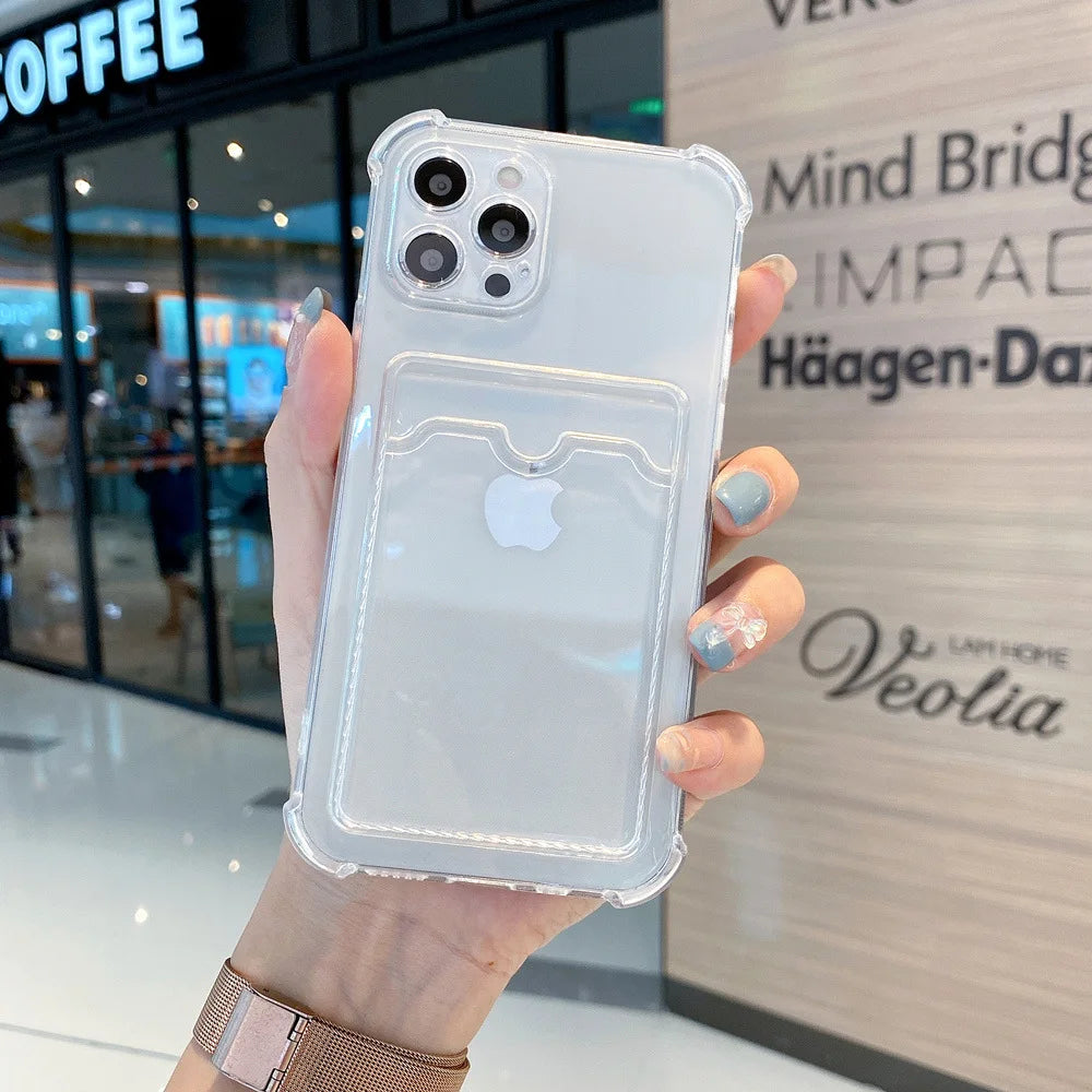 Wallet Card Holder bag Phone Case For iPhone 14 Pro Max 11 12 13 mini 15 Plus 14 Pro Max Fundas Cover Soft Silicone Clear Cases