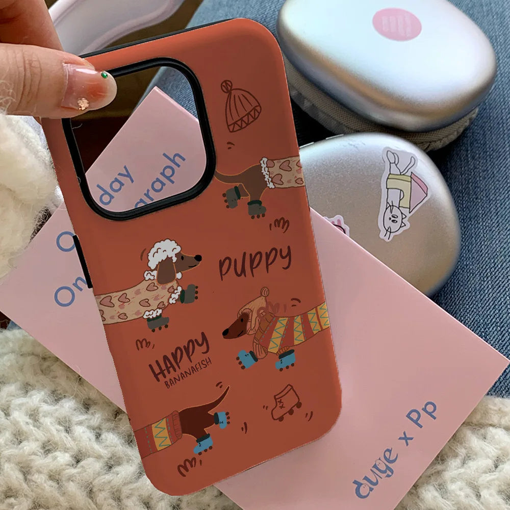 Orange Christmas Sausage Dog Phone Case for IPHONE 16 PRO MAX 14 13 12 11 PRO 15 Plus Acrylic TPU Two in One Mobile Phone Cases