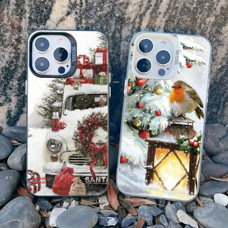 Christmas New Year Gifts Elk Snow Phone Case For iPhone 13 14 Pro Max 16 15 11 12 Mini Pro Max 15 14 Plus Shockproof Laser Cover
