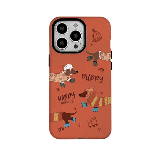 Orange Christmas Sausage Dog Phone Case for IPHONE 16 PRO MAX 14 13 12 11 PRO 15 Plus Acrylic TPU Two in One Mobile Phone Cases