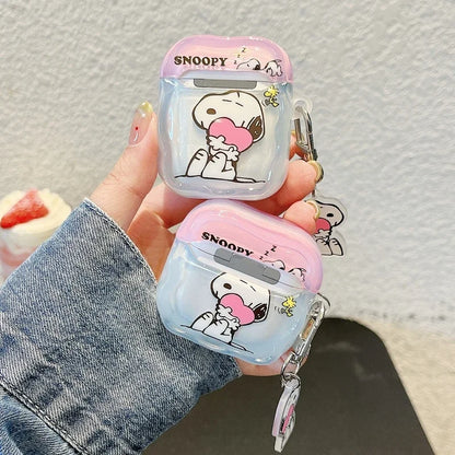 Earphone Case For Airpods 1 2 3 4 Pro 2 Cute Cartoon Peanut Snoopy Wireless Bluetooth Headset Protective Cover With Key Chain