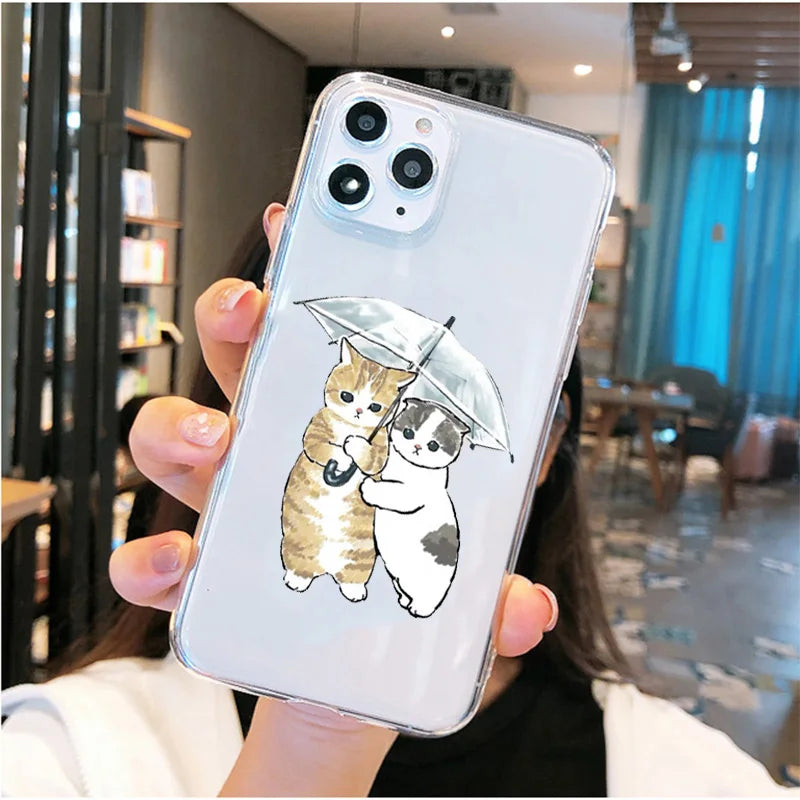 Cartoon Cat Couple Phone Case For iPhone 11 12 13 14 Pro MAX 7 8 Plus Cases For iPhone XR X XS MAX Cover Shockproof Fundas Bags