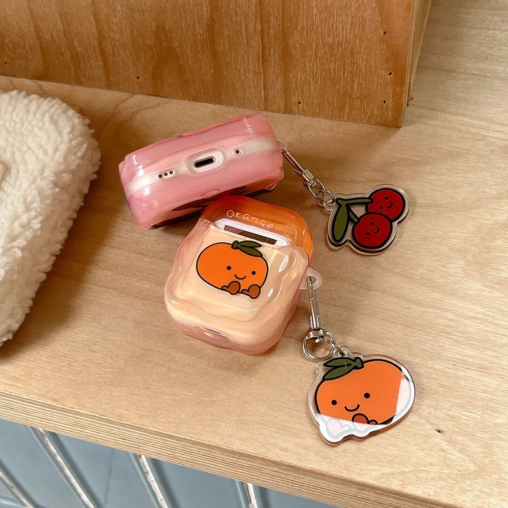 Earphone Case For AirPods 4 ANC Pro 2 Cute Fruit Cherry Avocado Protecitve Cover For Air Pods 1 2 3 4th Soft Case with Keychain