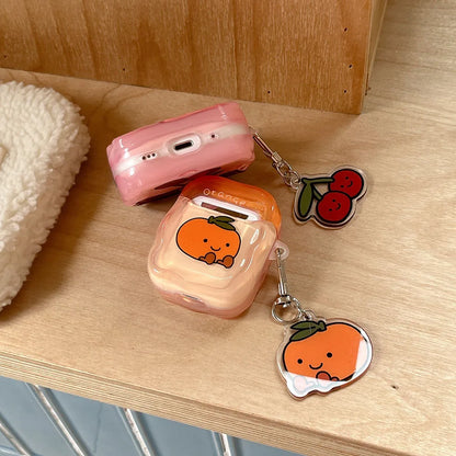 Earphone Case For AirPods 4 ANC Pro 2 Cute Fruit Cherry Avocado Protecitve Cover For Air Pods 1 2 3 4th Soft Case with Keychain