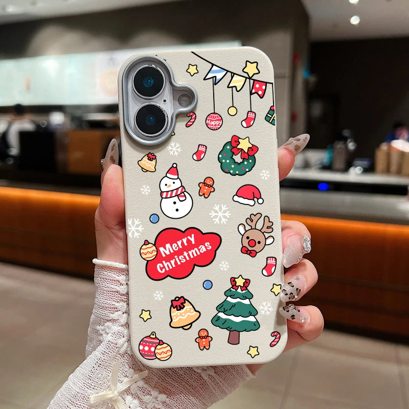 Christmas Snowman Phone Case For Magsafe For iPhone 16 15 Pro Max 14 Plus 13 12 Pro Max 11 Luxury Leather Texture Soft TPU Cover