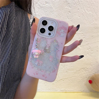Funny Cute Clear Glitter Melody Phone Case For iPhone 16 Pro 15 14 Pro Max Protective Cover with Pendant Shockproof Cases