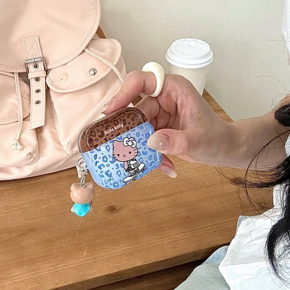 Earphone Case For Airpods 1 2 3 4 Pro 2 Cute Sanrio Hello Kitty leopard Print Wireless Bluetooth Headset Protective Soft Cover
