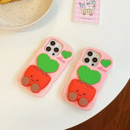 Phone Cases Cute  Soft  Silicone 3D Potted stand for IPhone16  12 13 14 15 Pro Max Shatterproof  Cover Cartoon Protective Shell