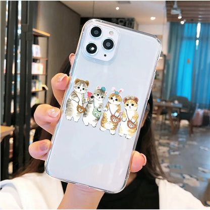 Cartoon Cat Couple Phone Case For iPhone 11 12 13 14 Pro MAX 7 8 Plus Cases For iPhone XR X XS MAX Cover Shockproof Fundas Bags