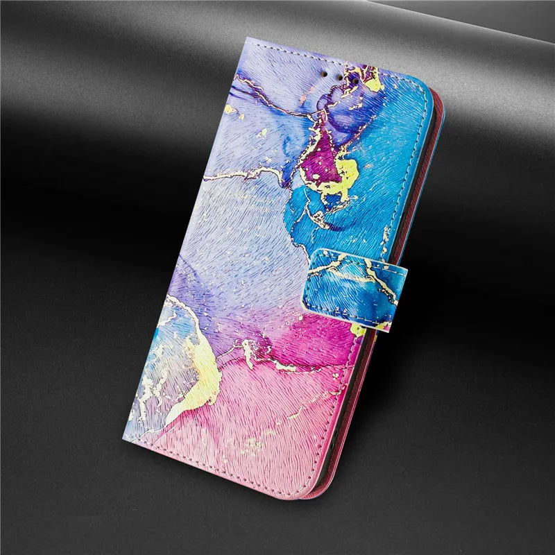 13 Leather Phone Case For iPhone 13 12 Mini 11 Pro 13Pro 12Pro Max 11Pro Coque Flip Cover Wallet Magnetic Painted Cases Cat Bear